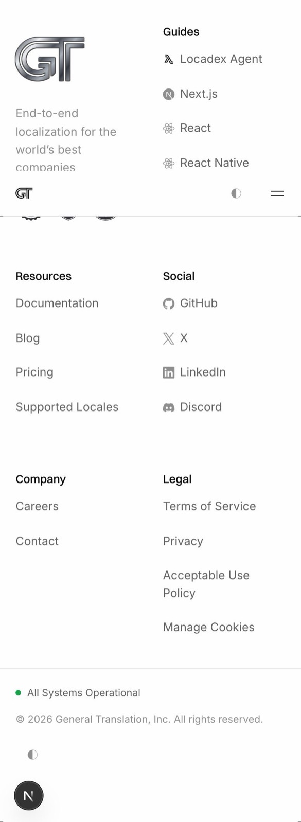 Footer section: mobile, light theme