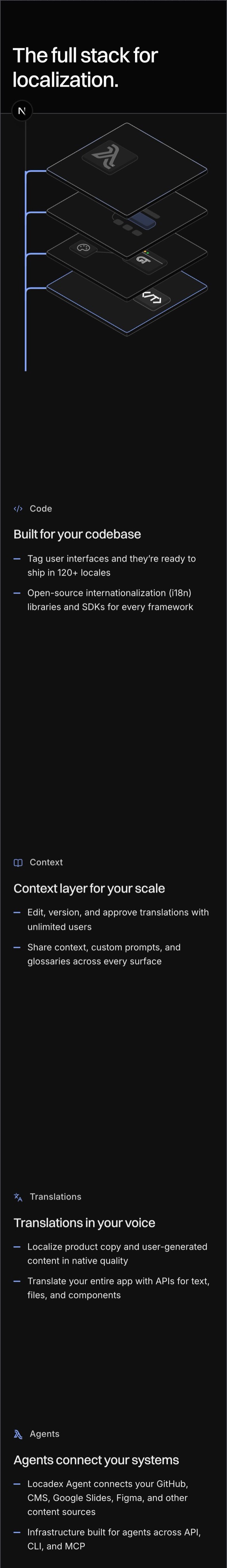Stack story section: mobile, dark theme