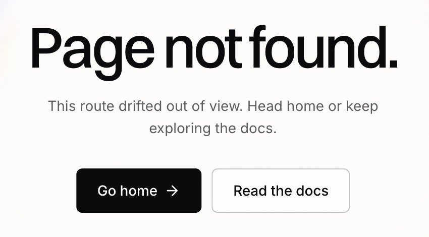 The 404 page copy and buttons