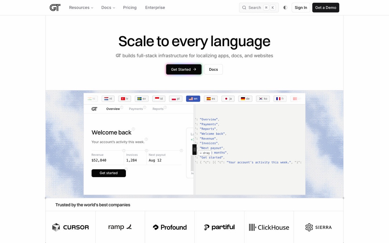 The home page in the light theme
